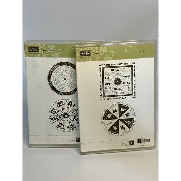 Pre-Used Stampin’ Up! Sale-A-Bration “Take A Spin” Set of 4 Cling Stamp Set - Picture 1 of 6